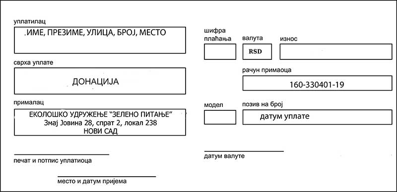 uplatnica ZELENO PITANJE donacija