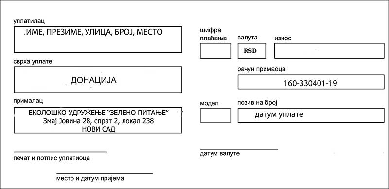 uplatnica ZELENO PITANJE donacija